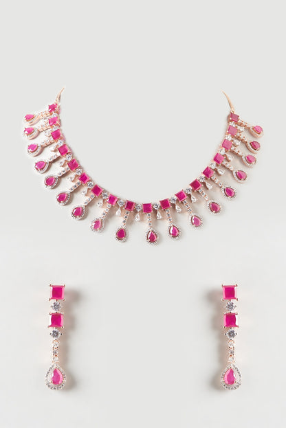 Rose Gold Finish Zircon & Ruby Necklace Set