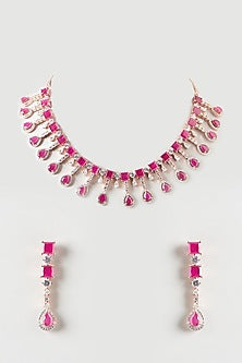 Rose Gold Finish Zircon & Ruby Necklace Set