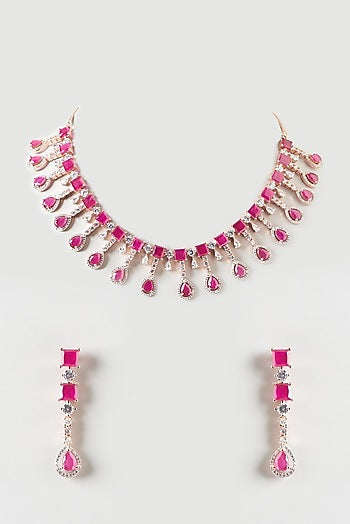 Rose Gold Finish Zircon & Ruby Necklace Set