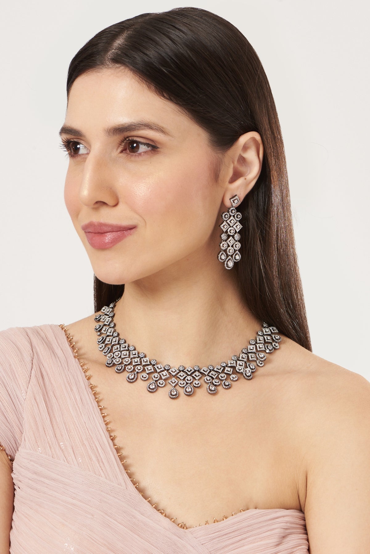 Two Tone Finish Zircon Choker Necklace Set