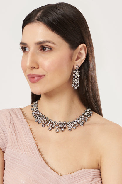 Two Tone Finish Zircon Choker Necklace Set