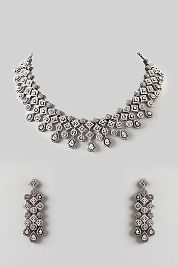 Two Tone Finish Zircon Choker Necklace Set