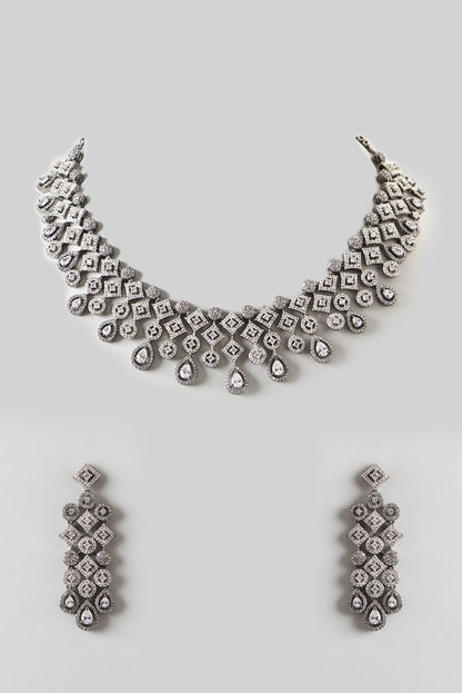 Two Tone Finish Zircon Choker Necklace Set
