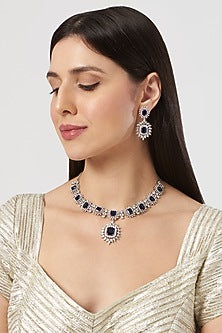 White Finish Sapphire & Zircon Necklace Set