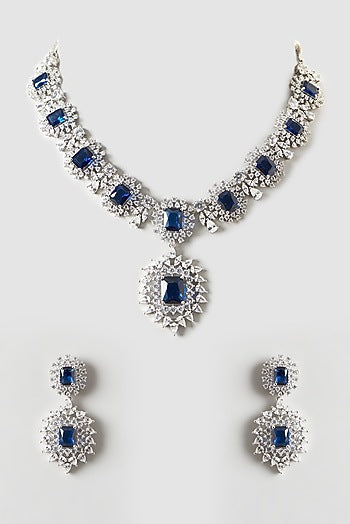 White Finish Sapphire & Zircon Necklace Set