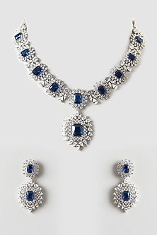 White Finish Sapphire & Zircon Necklace Set