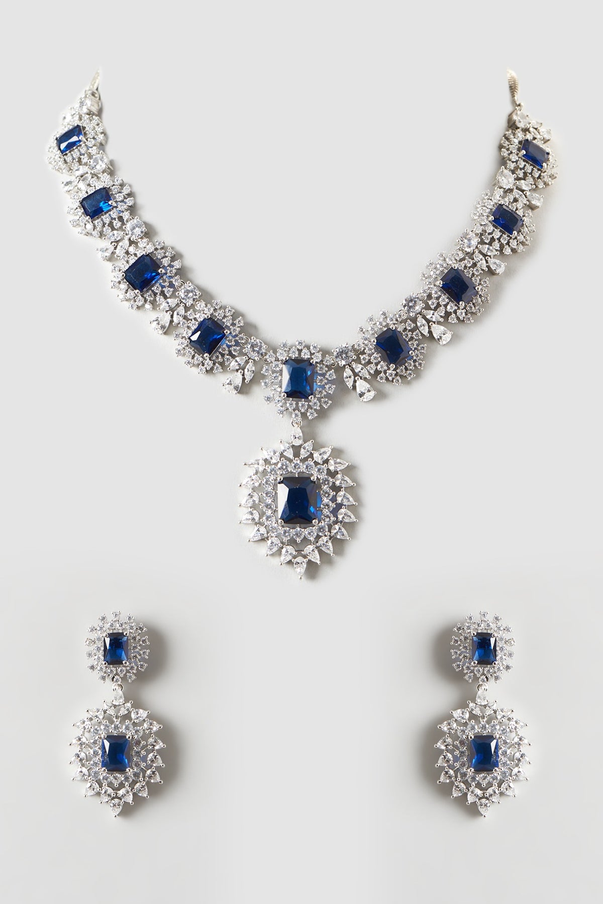 White Finish Sapphire & Zircon Necklace Set
