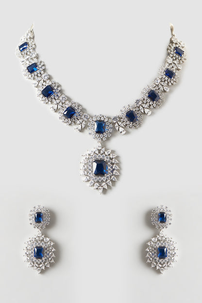 White Finish Sapphire & Zircon Necklace Set