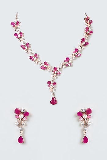 Rose Gold Finish Zircon & Ruby Necklace Set