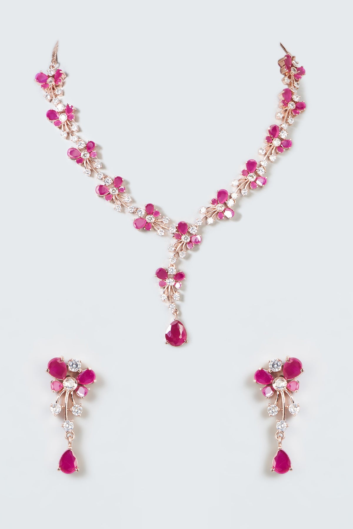 Rose Gold Finish Zircon & Ruby Necklace Set