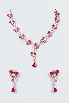Rose Gold Finish Zircon & Ruby Necklace Set