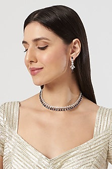 White Finish Sapphire & Zircon Choker Necklace Set