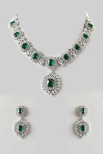 White Finish Emerald & Zircon Necklace Set