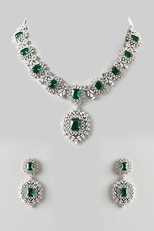 White Finish Emerald & Zircon Necklace Set