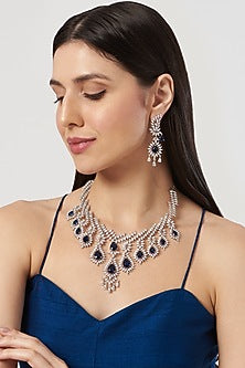 White Finish Sapphire & Zircon Necklace Set