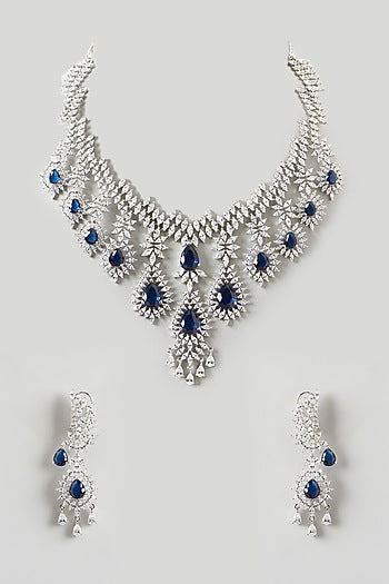 White Finish Sapphire & Zircon Necklace Set