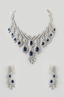 White Finish Sapphire & Zircon Necklace Set