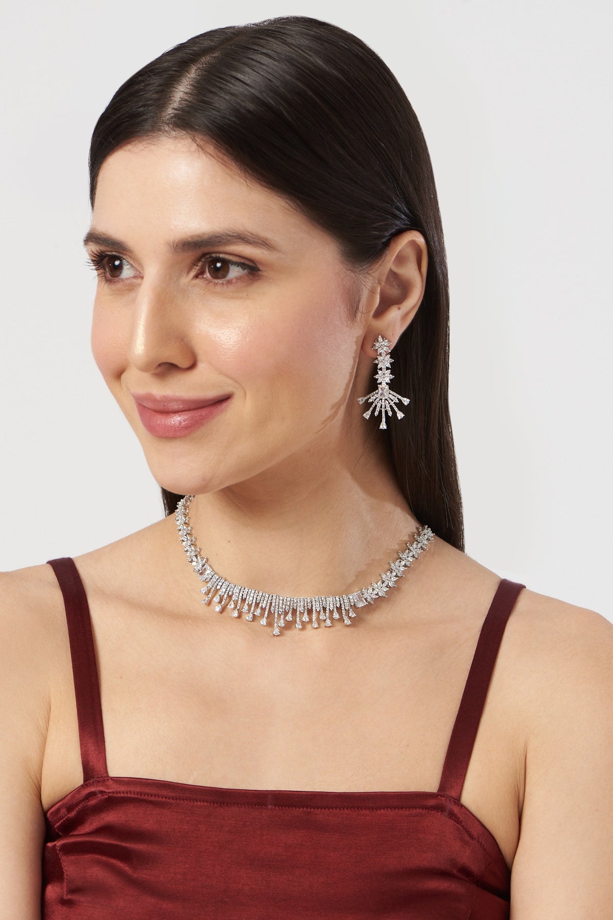 White Finish Zircon Necklace Set
