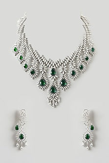 White Finish Zircon & Emerald Necklace Set