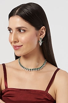 White Finish Zircon & Emerald Necklace Set