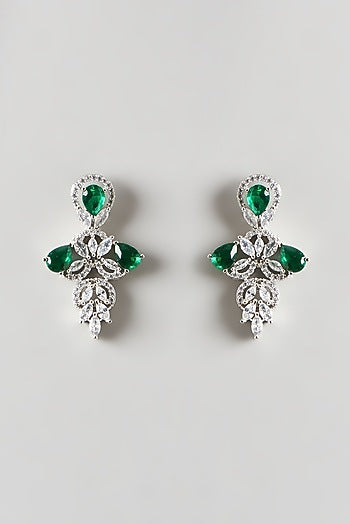 White Finish Zircon & Emerald Necklace Set
