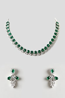 White Finish Zircon & Emerald Necklace Set