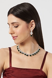 White Finish Zircon & Emerald Necklace Set