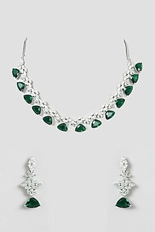 White Finish Zircon & Emerald Necklace Set