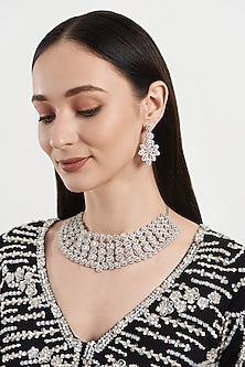 White Finish Zircon Choker Necklace Set