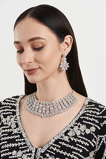 White Finish Zircon Choker Necklace Set