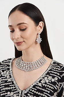 White Finish Zircon Choker Necklace Set