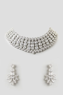 White Finish Zircon Choker Necklace Set