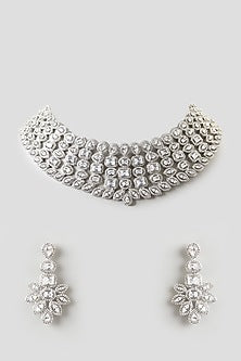 White Finish Zircon Choker Necklace Set
