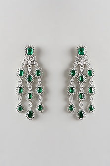 White Finish Emerald & Zircon Long Necklace Set