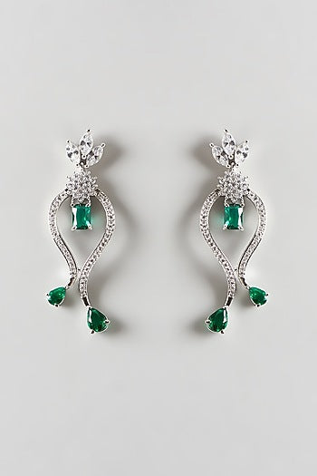White Finish Zircon & Green Stone Necklace Set