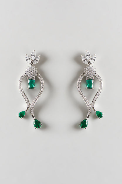 White Finish Zircon & Green Stone Necklace Set