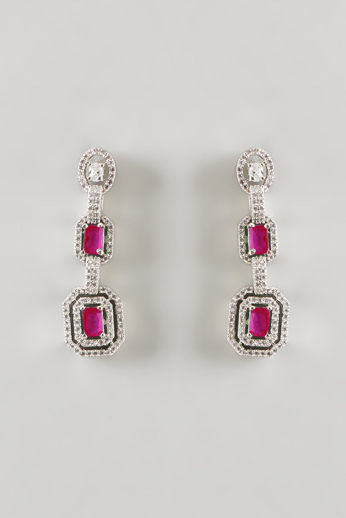 White Finish Zircon & Ruby Synthetic Stone Necklace Set