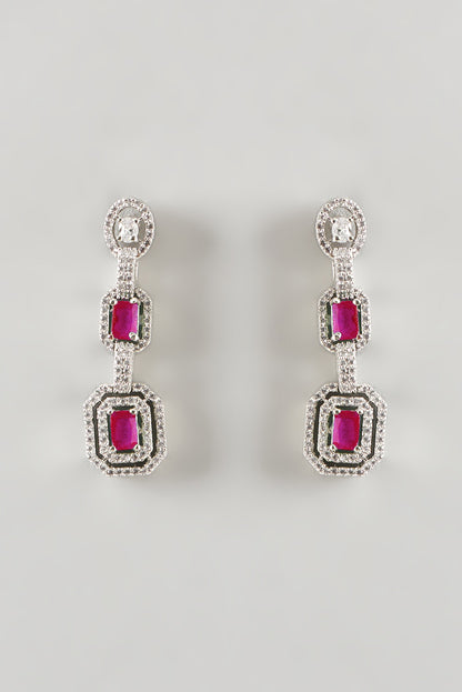 White Finish Zircon & Ruby Synthetic Stone Necklace Set