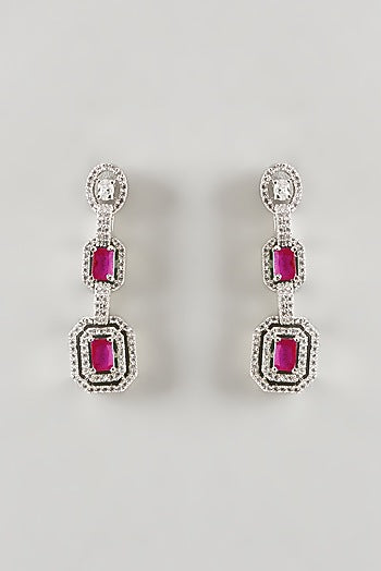 White Finish Zircon & Ruby Synthetic Stone Necklace Set