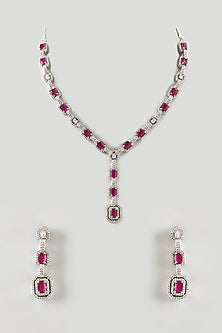 White Finish Zircon & Ruby Synthetic Stone Necklace Set
