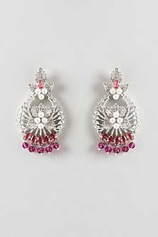 White Finish Zircon & Red Synthetic Stone Choker Necklace Set