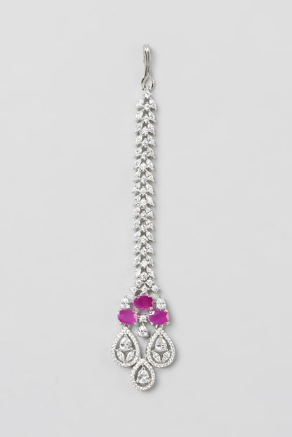 White Finish Ruby Stone & Zircon Choker Necklace Set