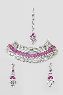 White Finish Ruby Stone & Zircon Choker Necklace Set