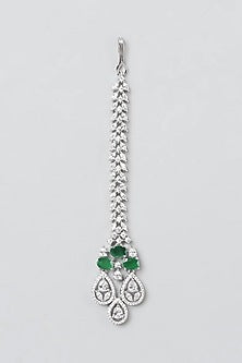 White Finish Emerald & Zircon Choker Necklace Set
