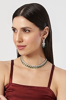 White Finish Emerald & Zircon Necklace Set