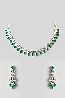 White Finish Emerald & Zircon Necklace Set