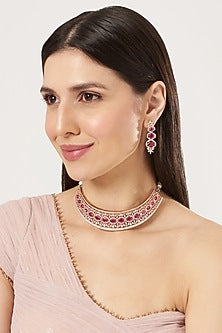 Rose Gold Finish Zircon & Ruby Necklace Set