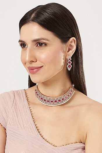Rose Gold Finish Zircon & Ruby Necklace Set