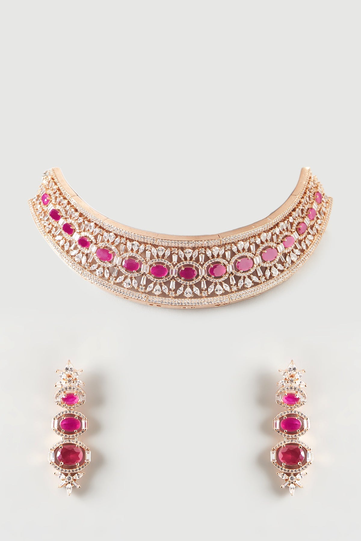 Rose Gold Finish Zircon & Ruby Necklace Set