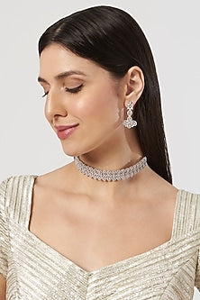 White Finish Zircon & Pink Stone Choker Necklace Set